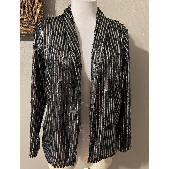 Lulus Sequin Jacket S Small Black Silver Wedding Formal Party Cruise Holiday NEW - Picture 8 of 16